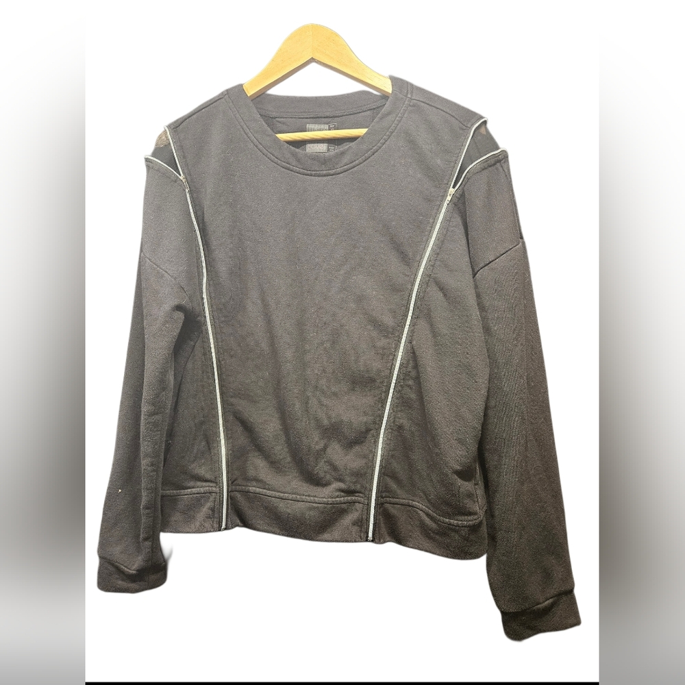 Lucky in Love Black Moto Zip Mesh Sweatshirt XL - Picture 2 of 5
